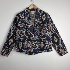 Southwest Canyon Jacket Womens XL Aztec Western Jacquard‎ Woven Crop Coat 90s